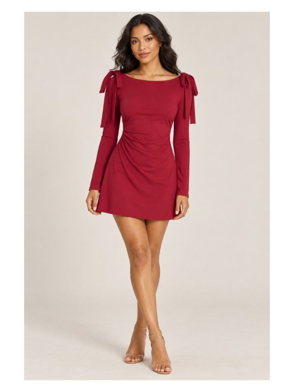 CIDER CD20240711510722MD Wine Tie Shoulder Long Sleeve Mini Dress M NWT